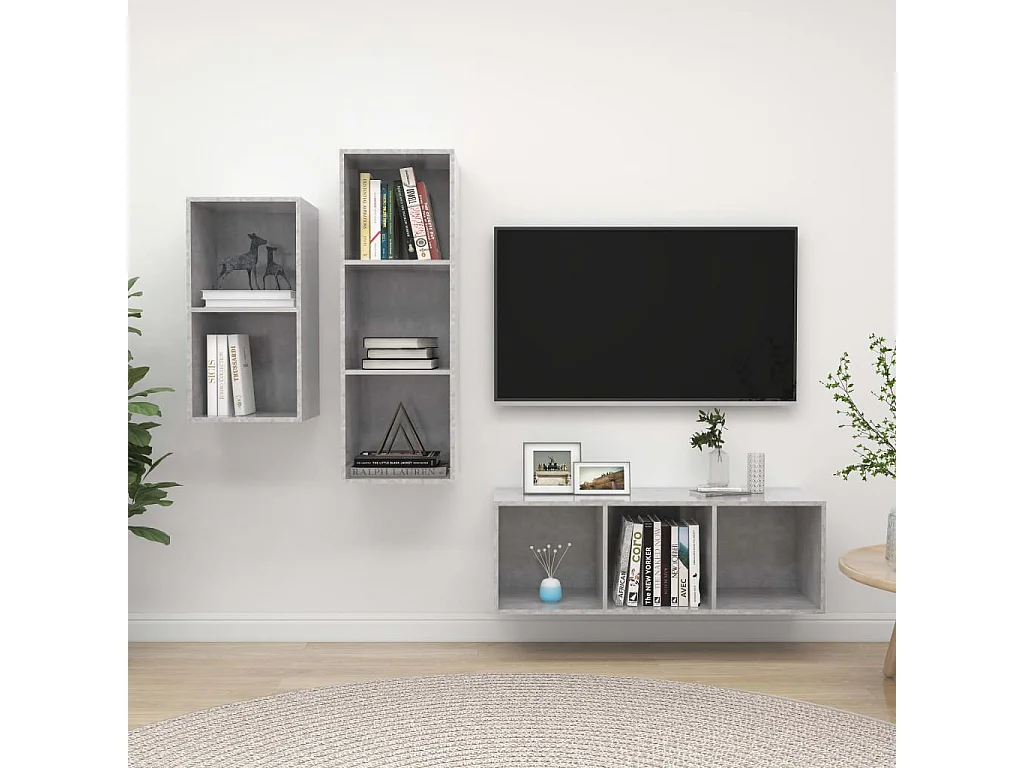 3-delige Tv-meubelset | Tv-Bank | TV-kast spaanplaat betongrijs