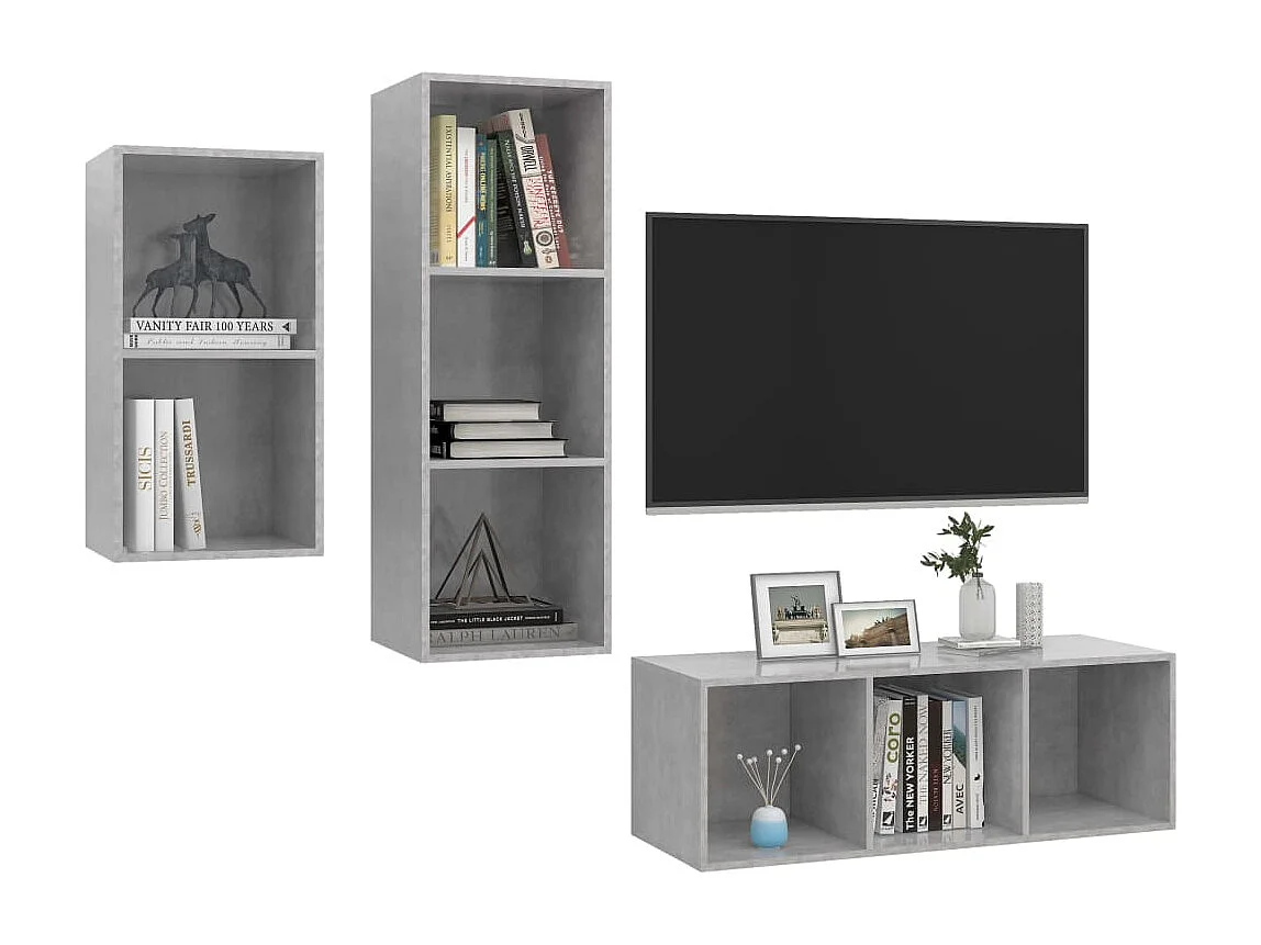 3-delige Tv-meubelset | Tv-Bank | TV-kast spaanplaat betongrijs