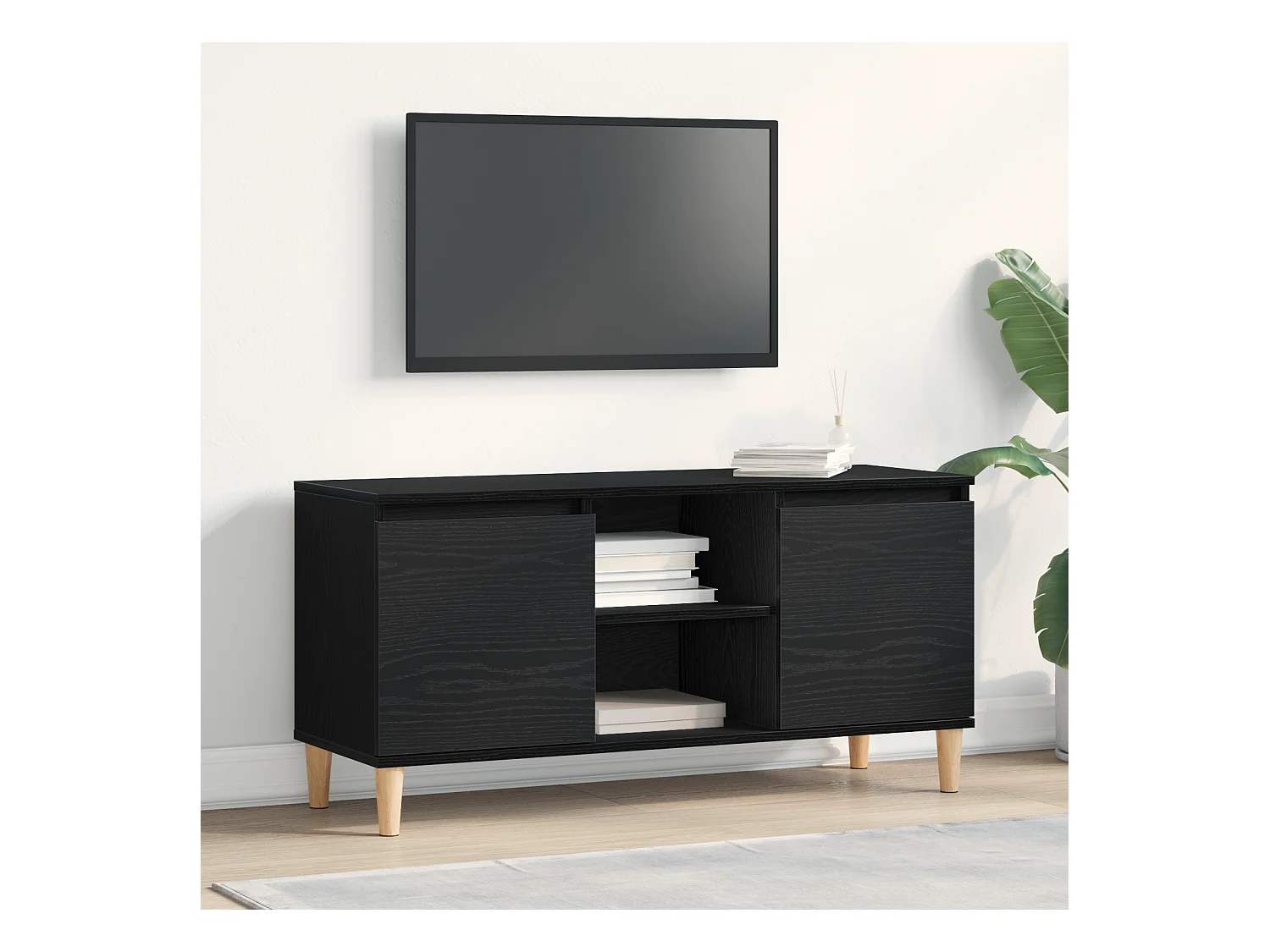 Meuble TV | Banc TV | Armoire TV avec pieds en bois Noir Chêne 102x35x50 cm