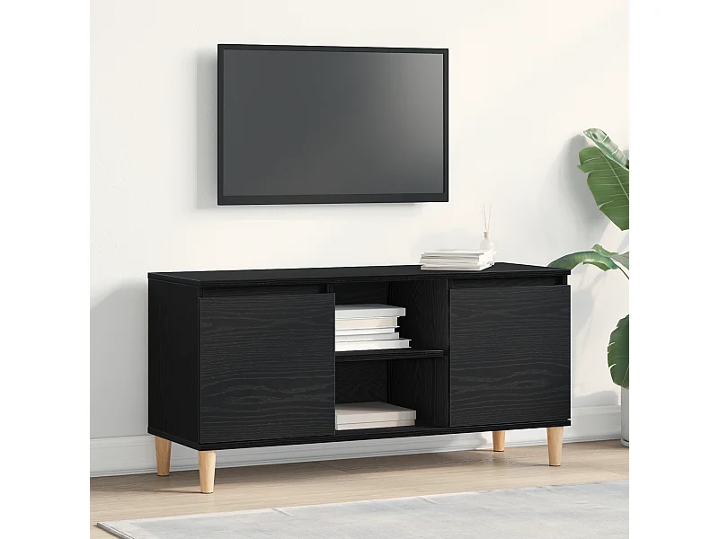 Tv-meubel | Tv-Bank | TV-kastmet houten poot 102x35x50 cm zwart eikenkleurig