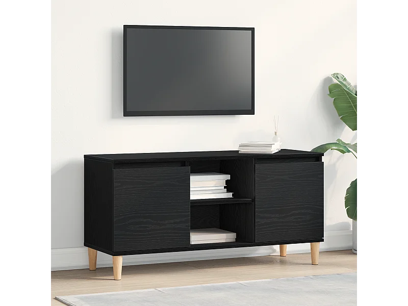 Meuble TV | Banc TV | Armoire TV avec pieds en bois Noir Chêne 102x35x50 cm