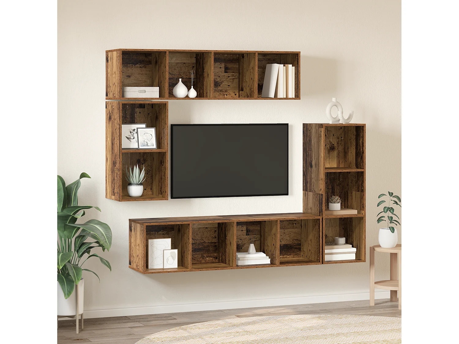 Tv-meubelset | Tv-Bank | TV-kast met opslag 4 pcs Oud hout Bewerkt hout