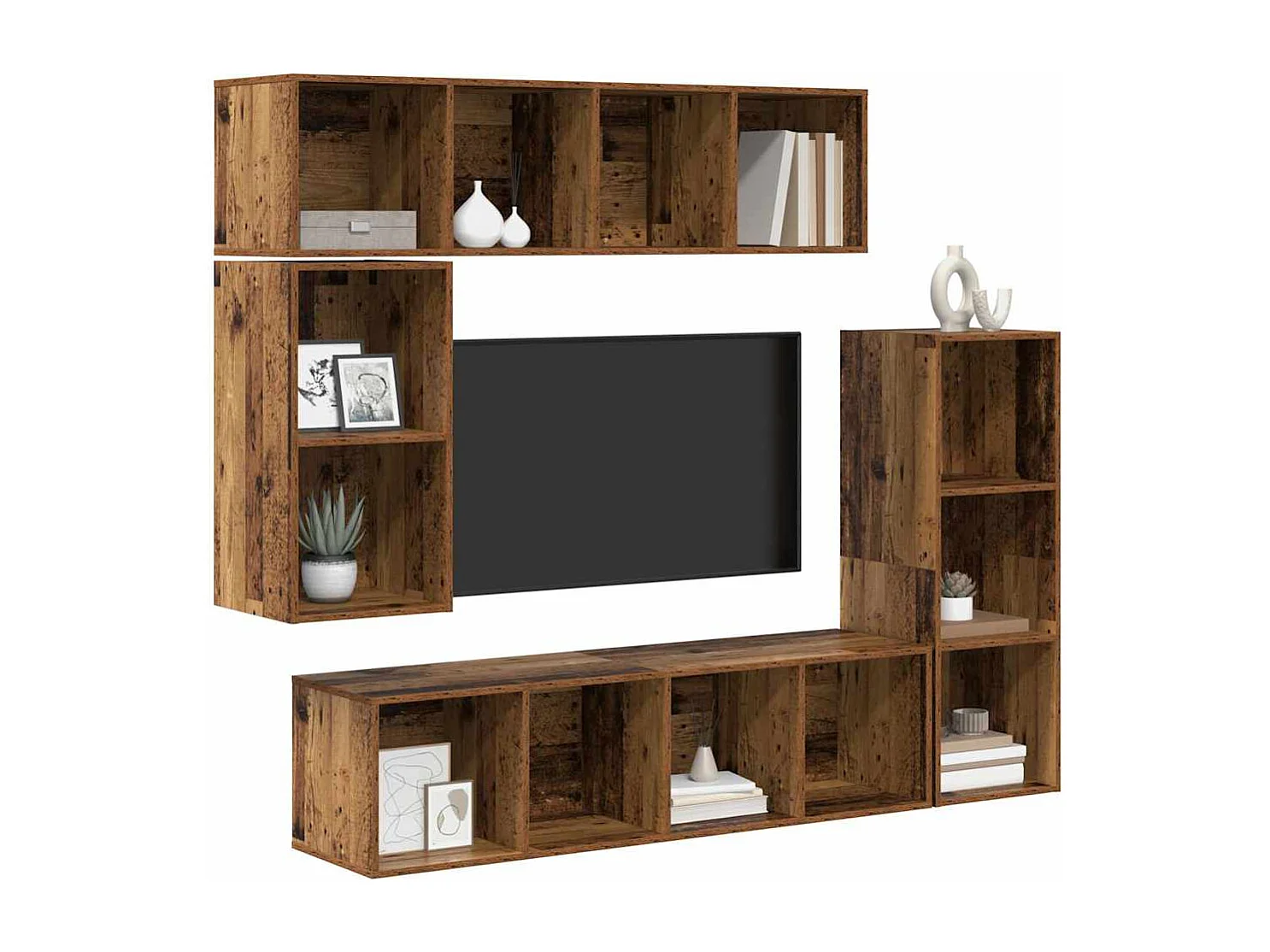Tv-meubelset | Tv-Bank | TV-kast met opslag 4 pcs Oud hout Bewerkt hout