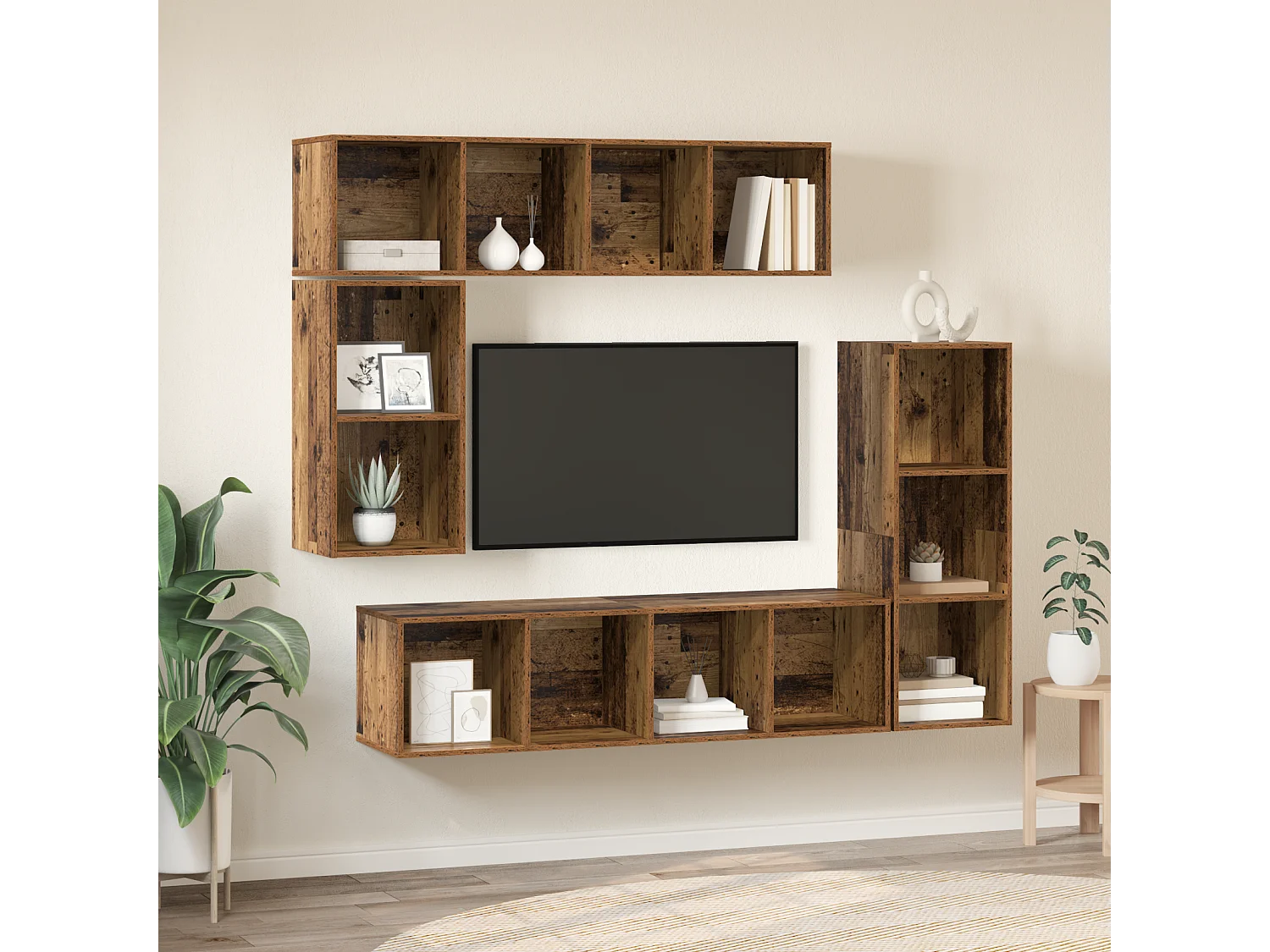 Tv-meubelset | Tv-Bank | TV-kast met opslag 4 pcs Oud hout Bewerkt hout