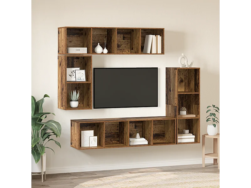 Tv-meubelset | Tv-Bank | TV-kast met opslag 4 pcs Oud hout Bewerkt hout