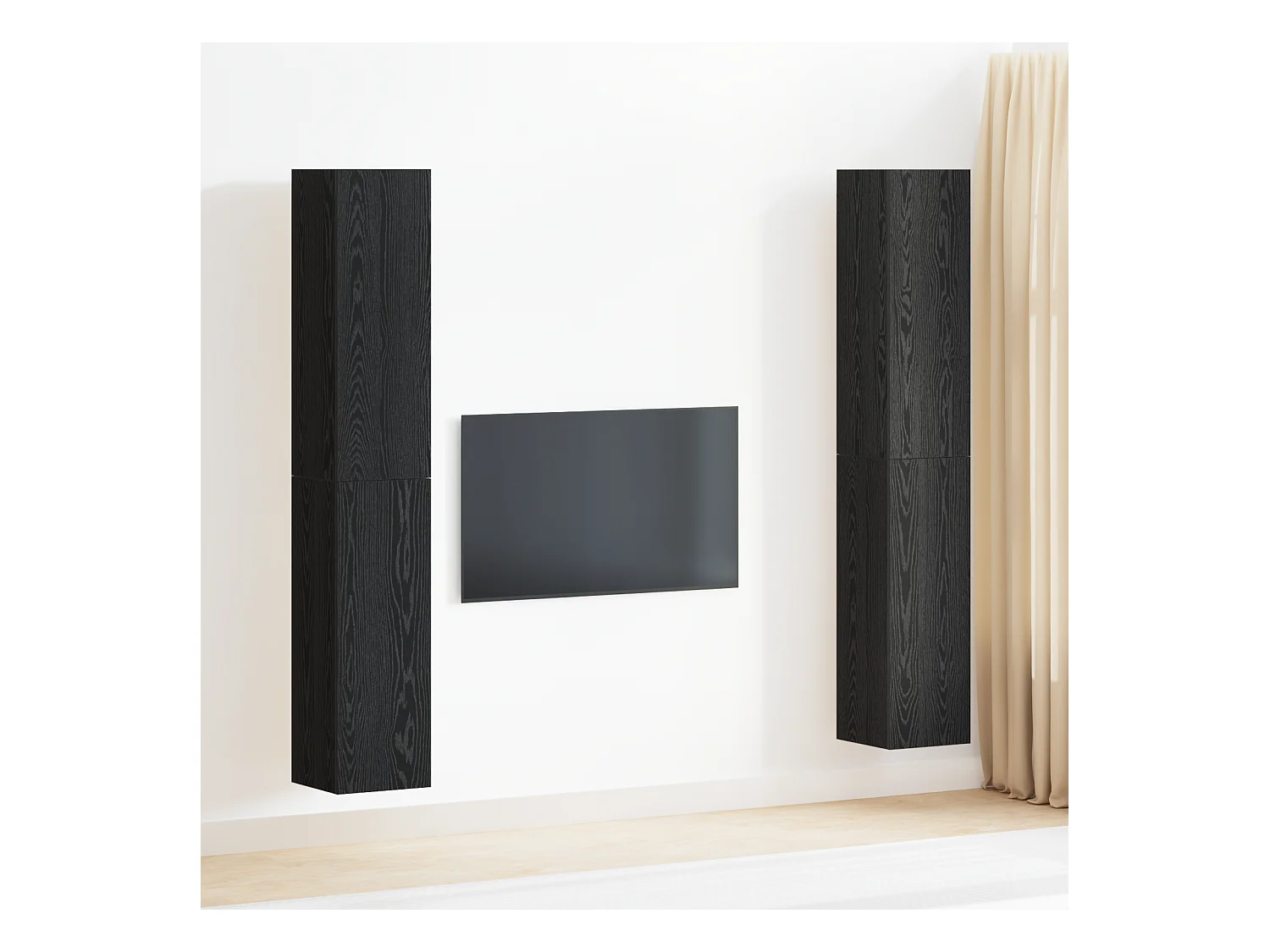 Ensemble TV | Banc TV | Armoire TV 4 pièces en bois noir - 30,5 x 30 x 90 cm - Bois d'ingénierie.