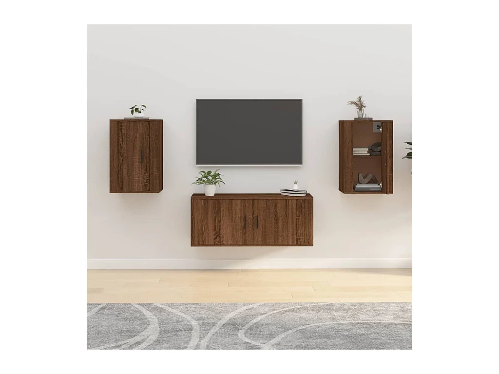 muebles para TV  | Gabinetes de TV |  Muebles de salón de pared 2 uds roble marrón 40x34,5x60 cm