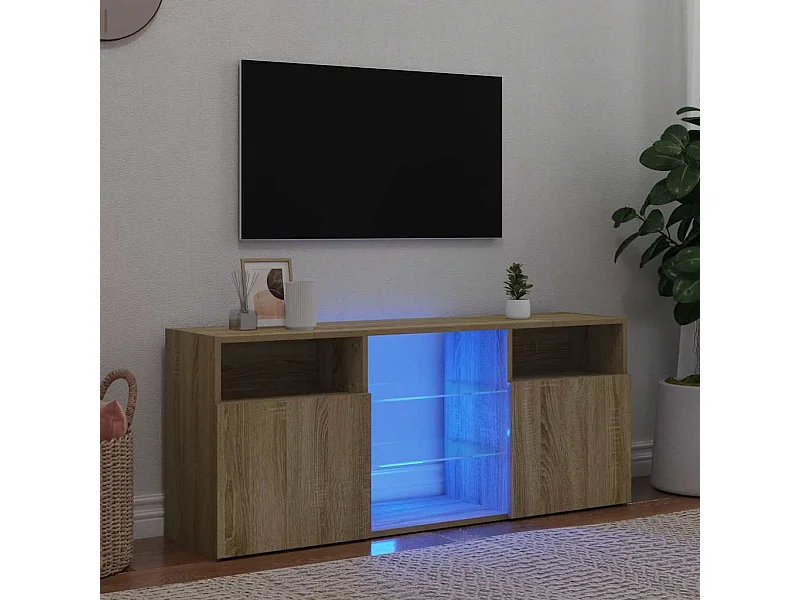 Armario TV | Mueble TV | Mueble de salón con luces LED roble Sonoma 120x30x50 cm
