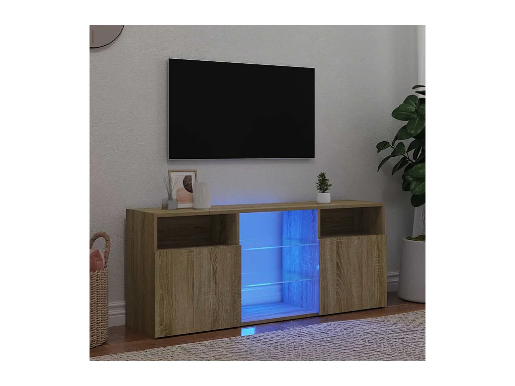 Armario TV | Mueble TV | Mueble de salón con luces LED roble Sonoma 120x30x50 cm