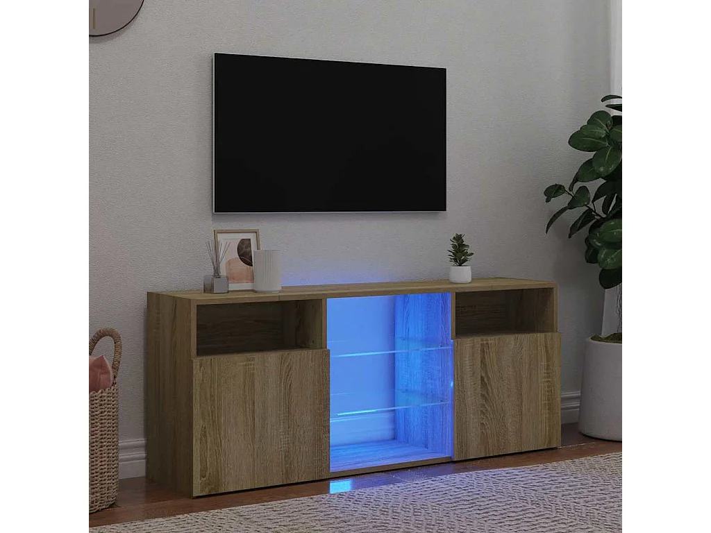 Armario TV | Mueble TV | Mueble de salón con luces LED roble Sonoma 120x30x50 cm