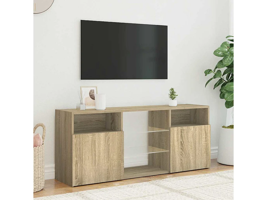Armario TV | Mueble TV | Mueble de salón con luces LED roble Sonoma 120x30x50 cm