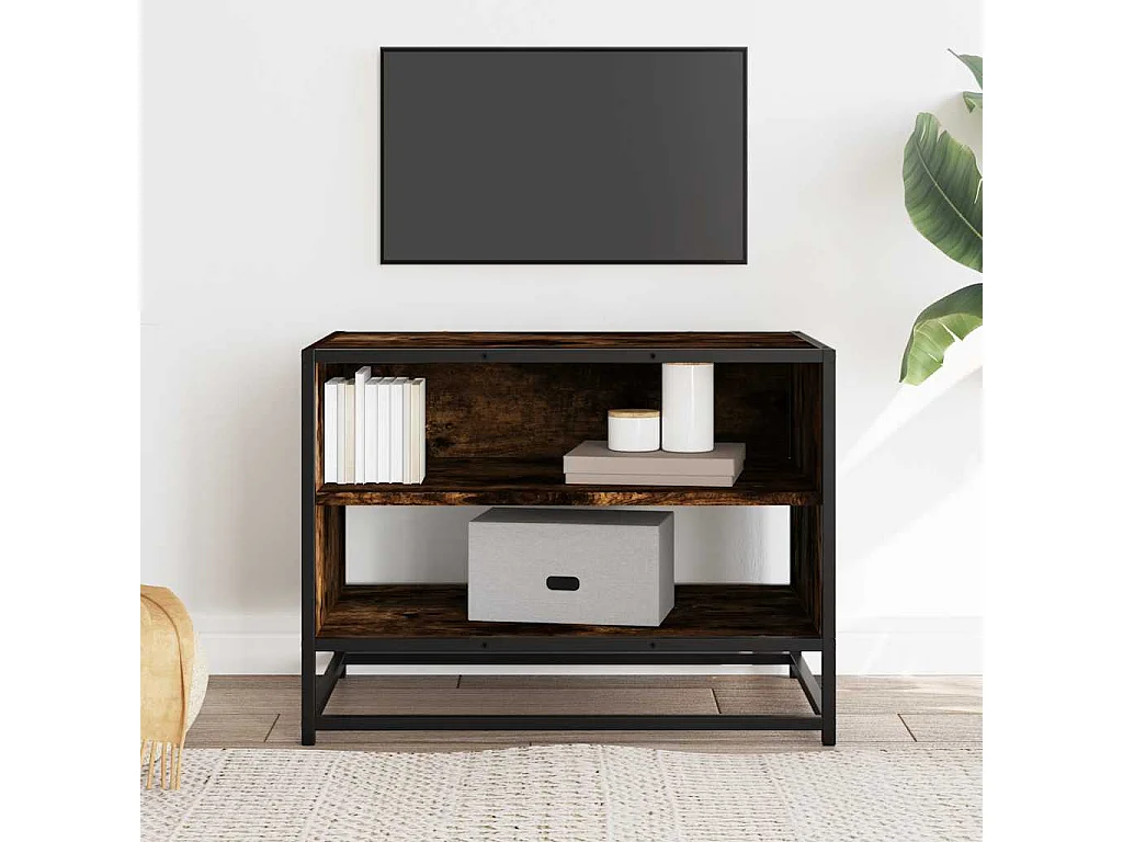 Meuble TV | Banc TV | Armoire TV chêne fumé 61x40x46 cm bois d'ingénierie et métal
