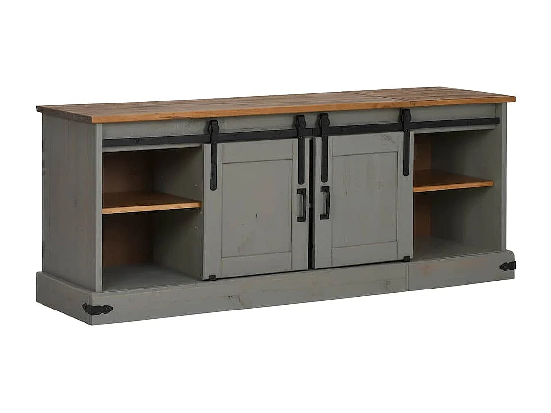 Tv-meubel | Tv-Bank | TV-kastHALDEN 2 schuifdeuren 150x40x60 cm massief hout grijs