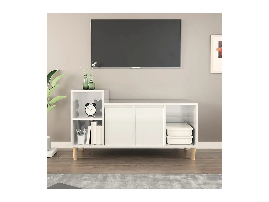 Mueble de TV | Mueble de salón madera contrachapada blanco brillo 100x35x55 cm