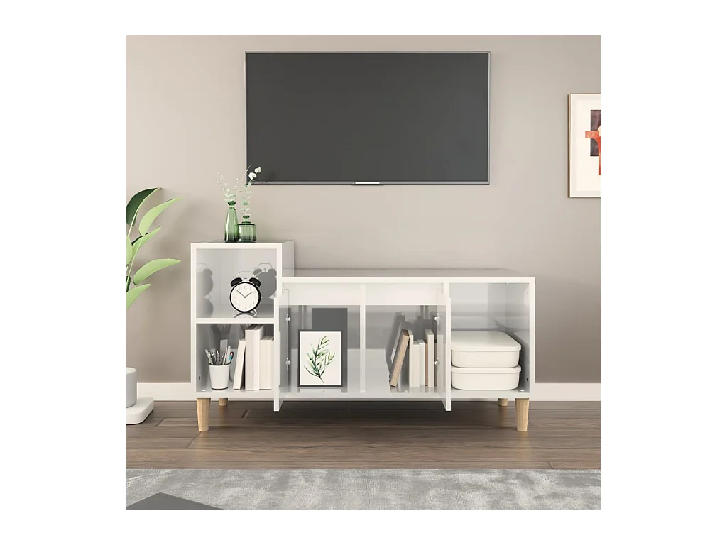 Mueble de TV | Mueble de salón madera contrachapada blanco brillo 100x35x55 cm