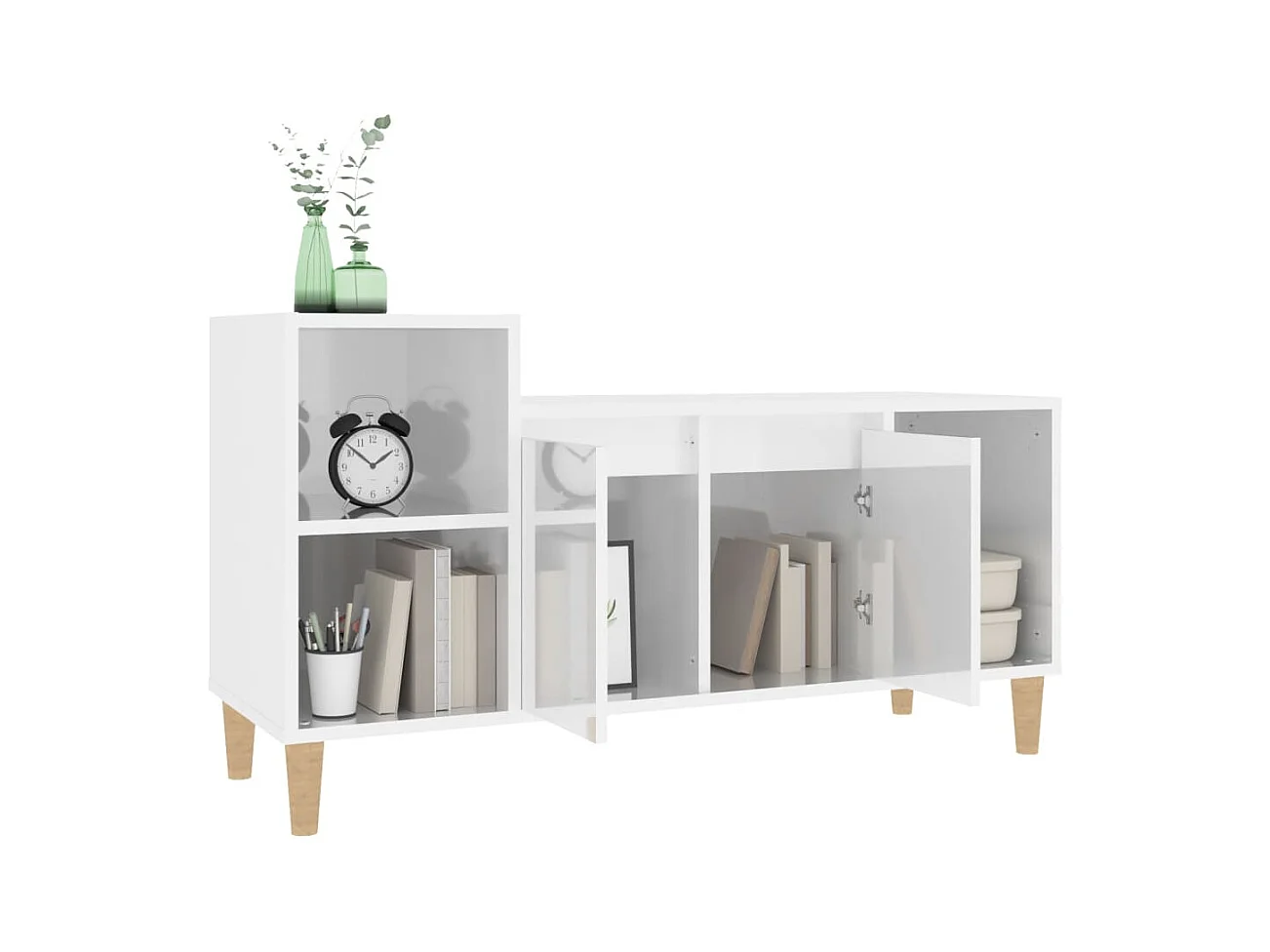 Mueble de TV | Mueble de salón madera contrachapada blanco brillo 100x35x55 cm