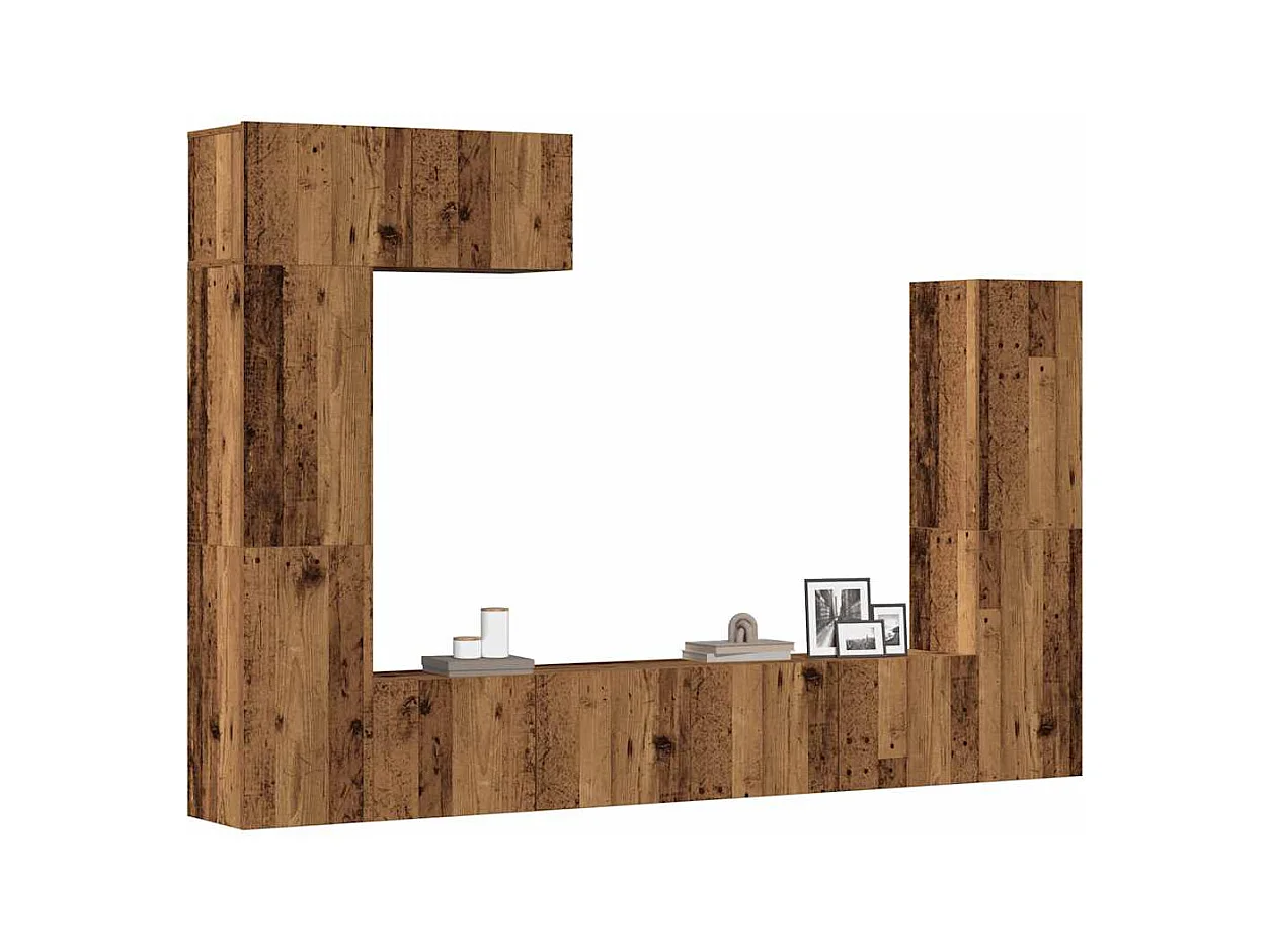 5-delig Tv-meubelset | Tv-Bank | TV-kast wandmontage bewerkt hout oud houtkleurig
