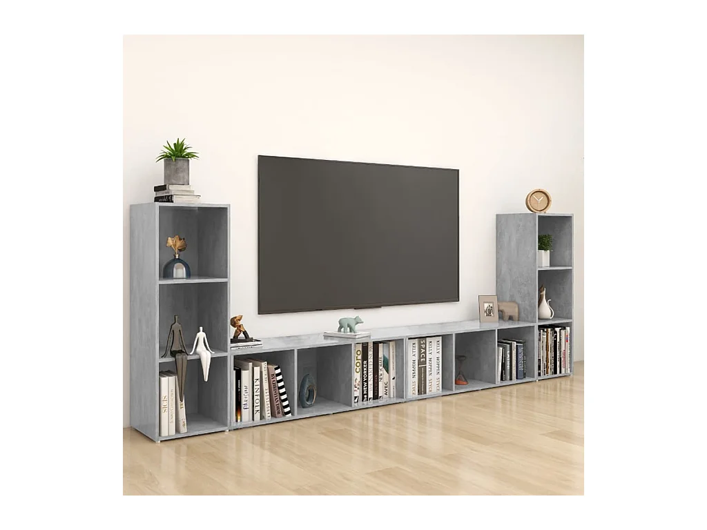 Muebles de salón | Gabinetes de TV |  Muebles de TV 4 piezas madera ingeniería gris hormigón