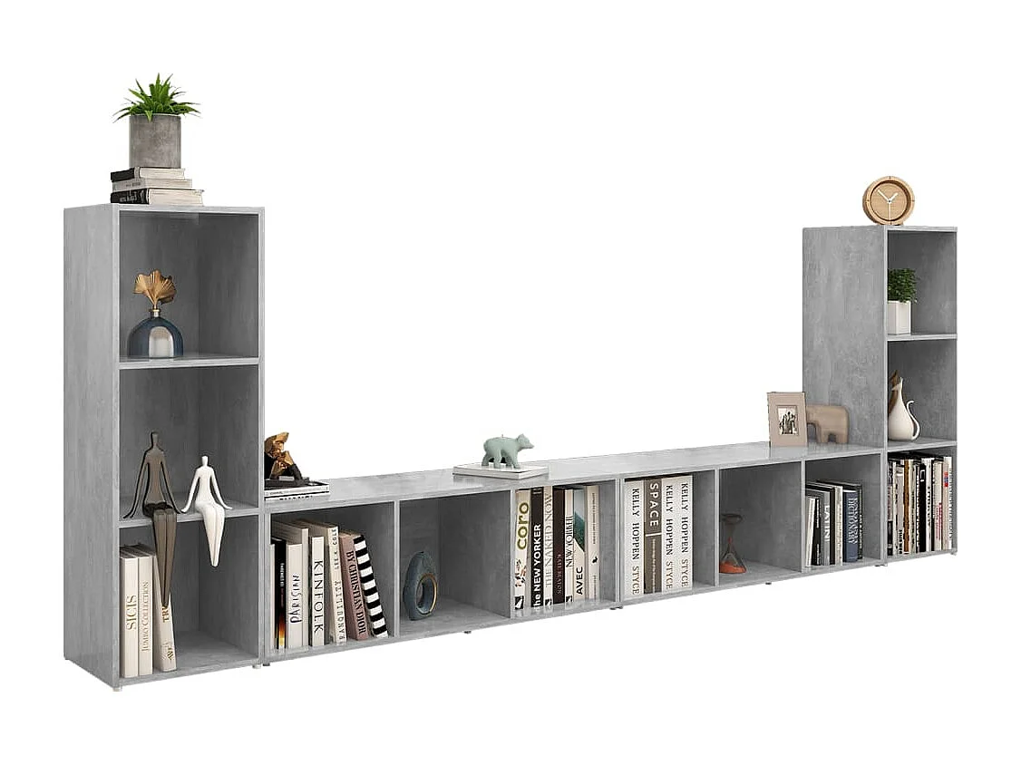 Muebles de salón | Gabinetes de TV |  Muebles de TV 4 piezas madera ingeniería gris hormigón