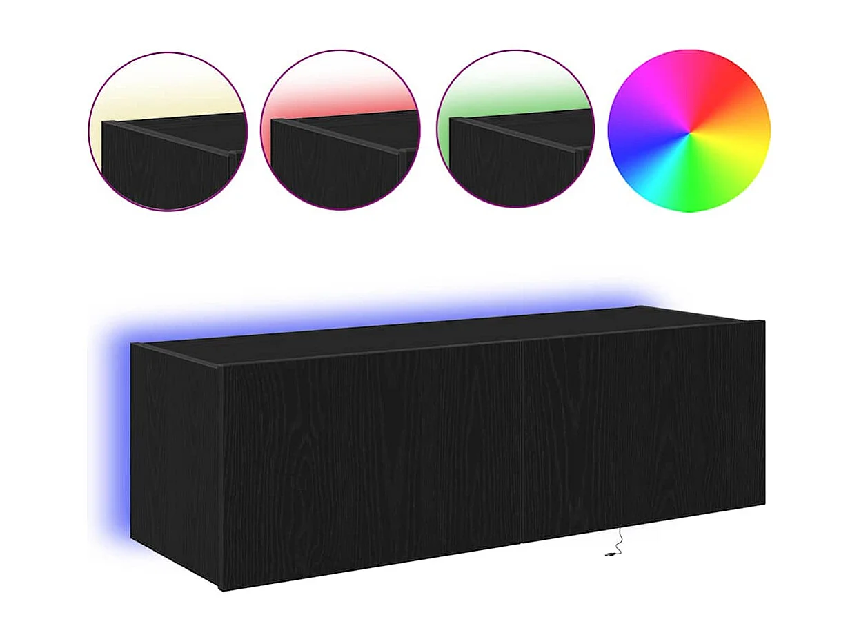 Tv-wandmeubel | TV-kast | Tv-Bank met LED-verlichting 100x35x31 cm zwart eikenkleur