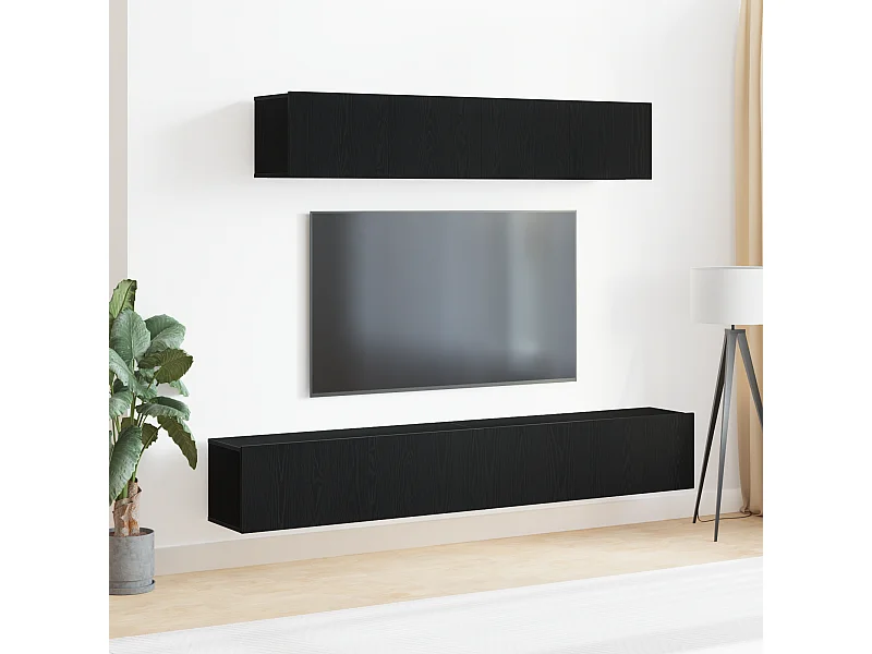 Conjunto de Mueble de TV | Mueble de salón 4 pcs Roble negro 100 x 30 x 30 cm