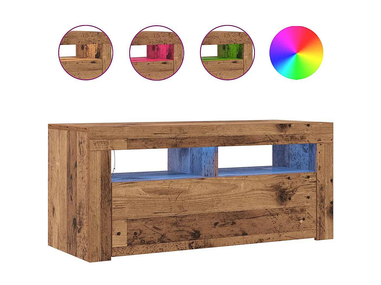 Mueble TV | Gabinete de TV | Mueble de salón luces LED madera ingeniería envejecida 90x35x40 cm