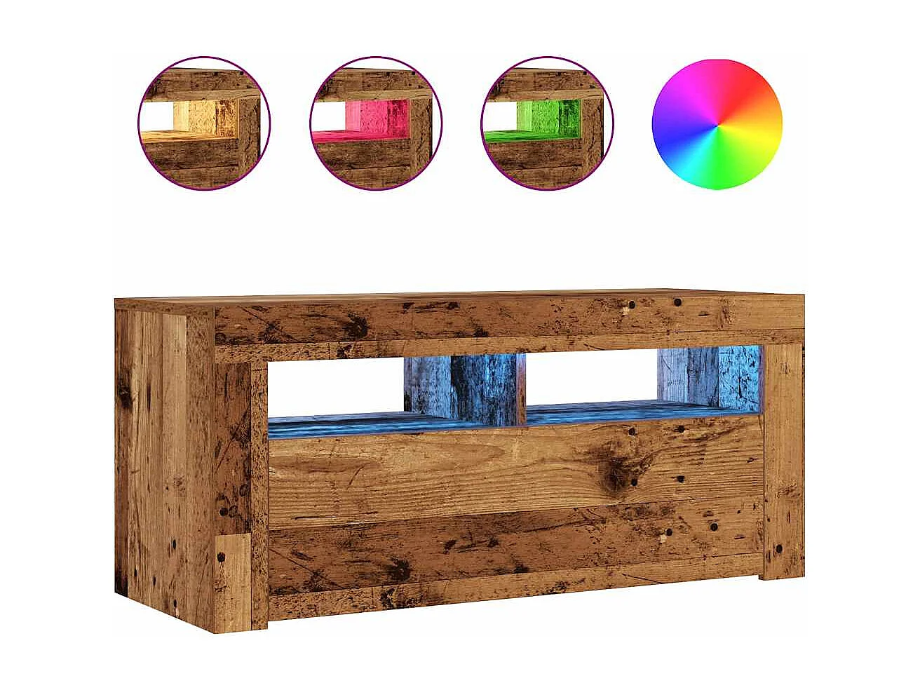 Mueble TV | Gabinete de TV | Mueble de salón luces LED madera ingeniería envejecida 90x35x40 cm