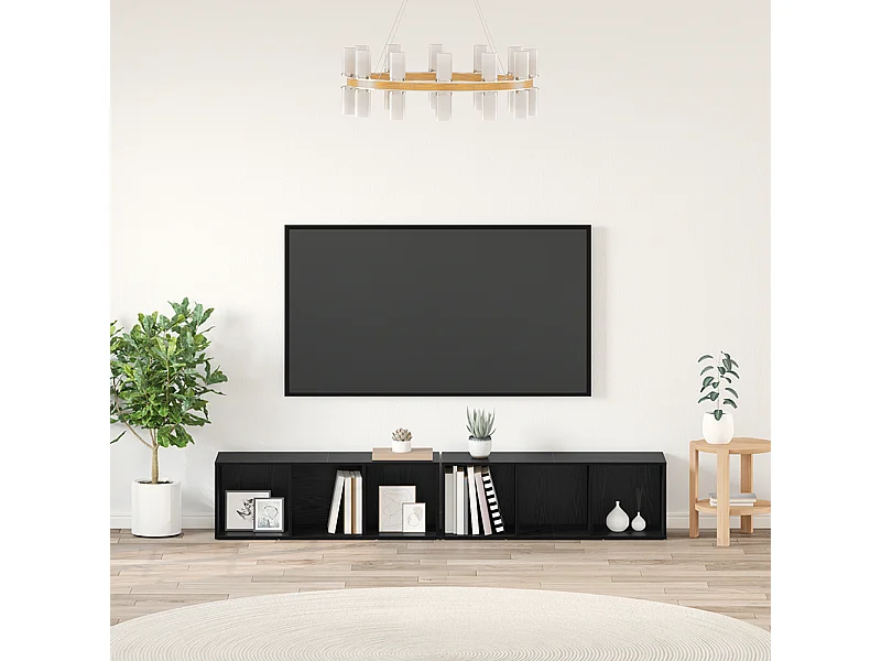 Conjunto de Mueble de TV | Mueble de salón Roble Negro Madera contrachapada