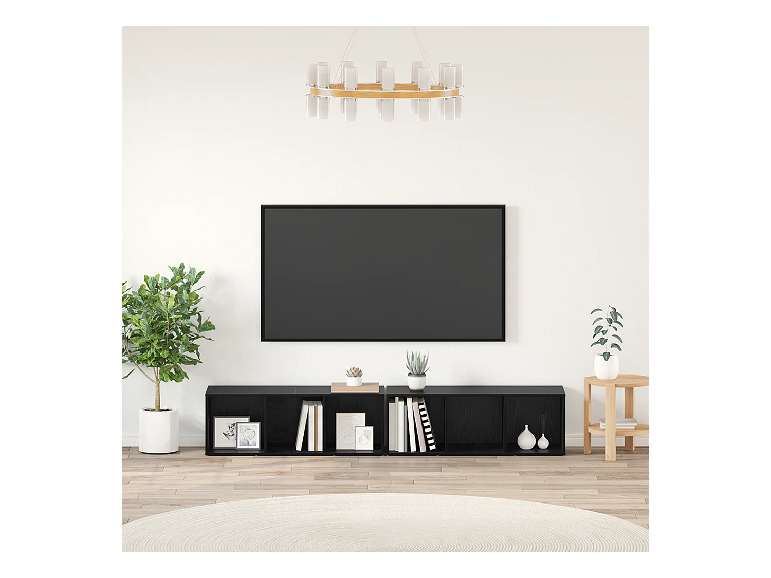 Conjunto de Mueble de TV | Mueble de salón Roble Negro Madera contrachapada