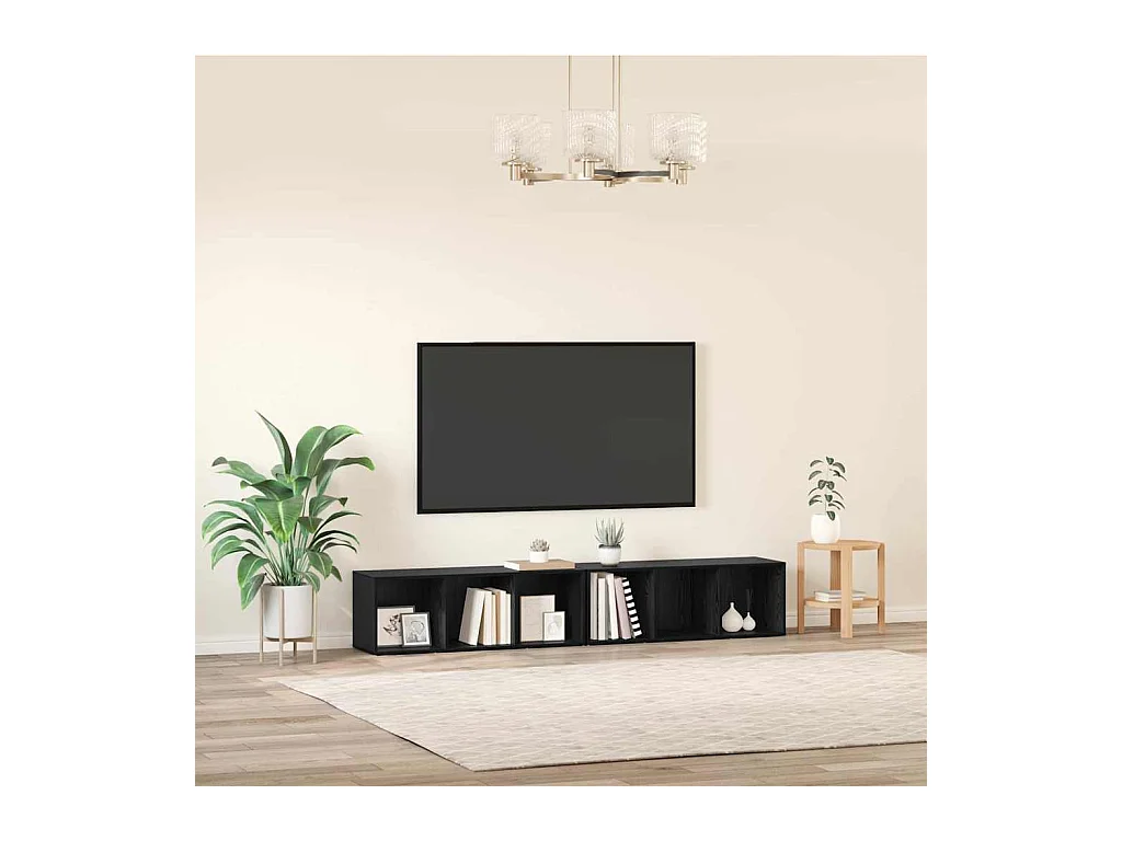 Conjunto de Mueble de TV | Mueble de salón Roble Negro Madera contrachapada