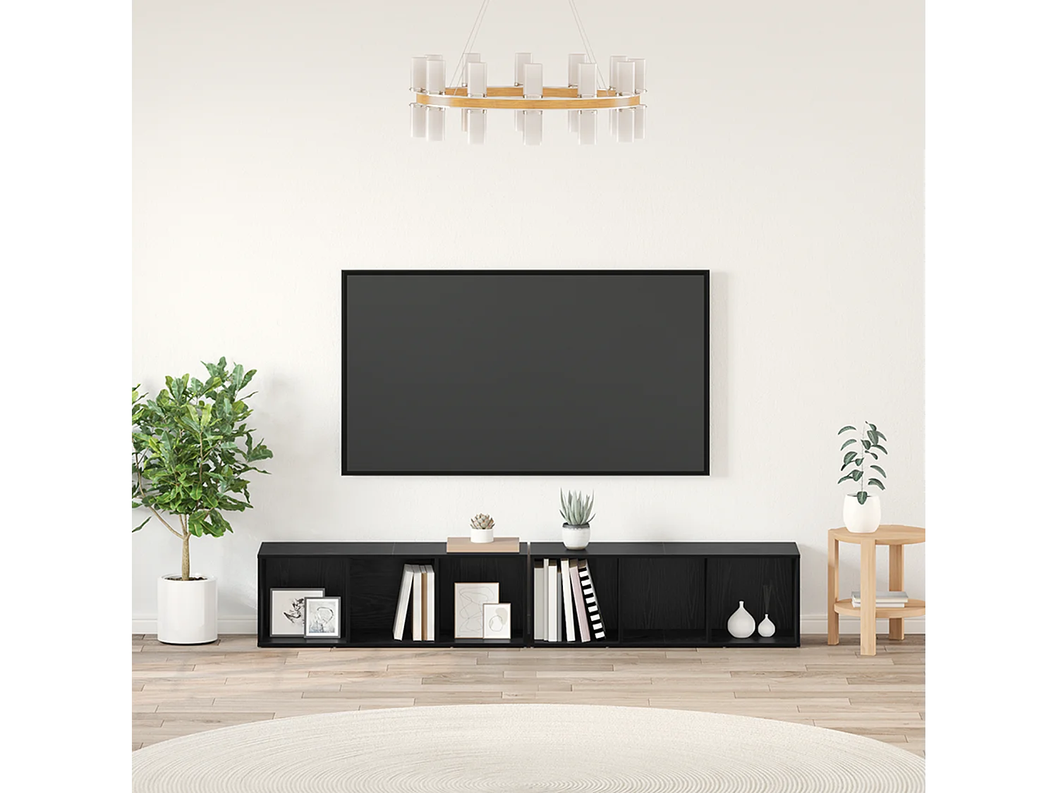 Tv-meubelset | Tv-Bank | TV-kast 2 pcs Zwart Eiken 37 x 35 x 107 cm Bewerkt hout