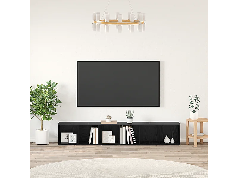 Tv-meubelset | Tv-Bank | TV-kast 2 pcs Zwart Eiken 37 x 35 x 107 cm Bewerkt hout