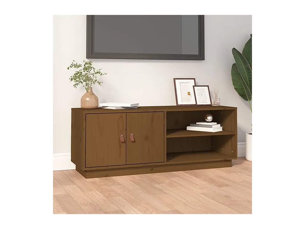 Mueble de TV | Mueble de salón madera maciza de pino marrón miel 105x34x40 cm