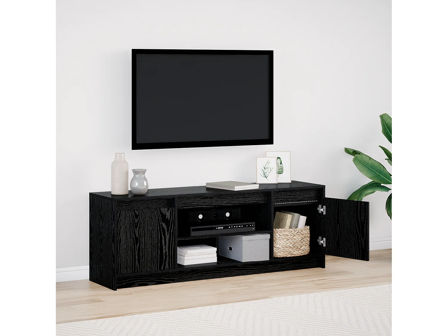 Gabinete de TV | Mueble de TV | Mueble de salón Negro 139.5 x 34 x 50 cm Madera contrachapada