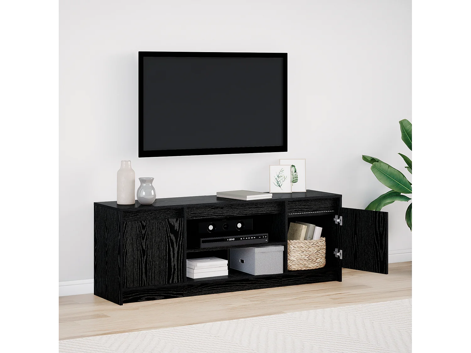 Gabinete de TV | Mueble de TV | Mueble de salón Negro 139.5 x 34 x 50 cm Madera contrachapada