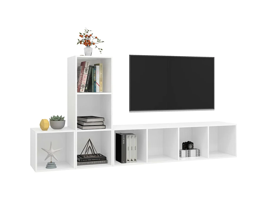 3-delige Tv-meubelset | Tv-Bank | TV-kast spaanplaat wit