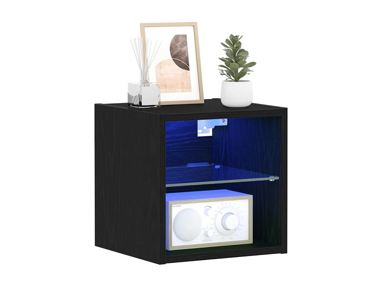 LED TV Meubel | Tv-Bank | TV-kast Zwart Eiken 30x28,5x30 cm Gelaagd Hout