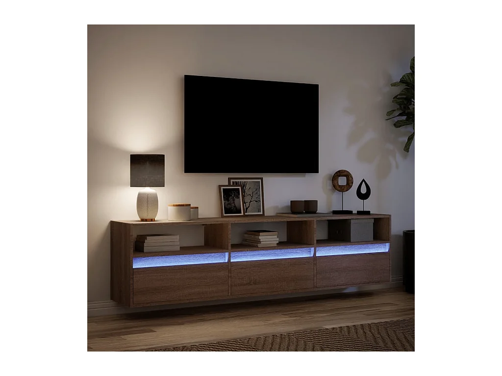 Tv-wandmeubel | TV-kast | Tv-Bank met LED-verlichting 180x31x45 cm bruin eikenkleur