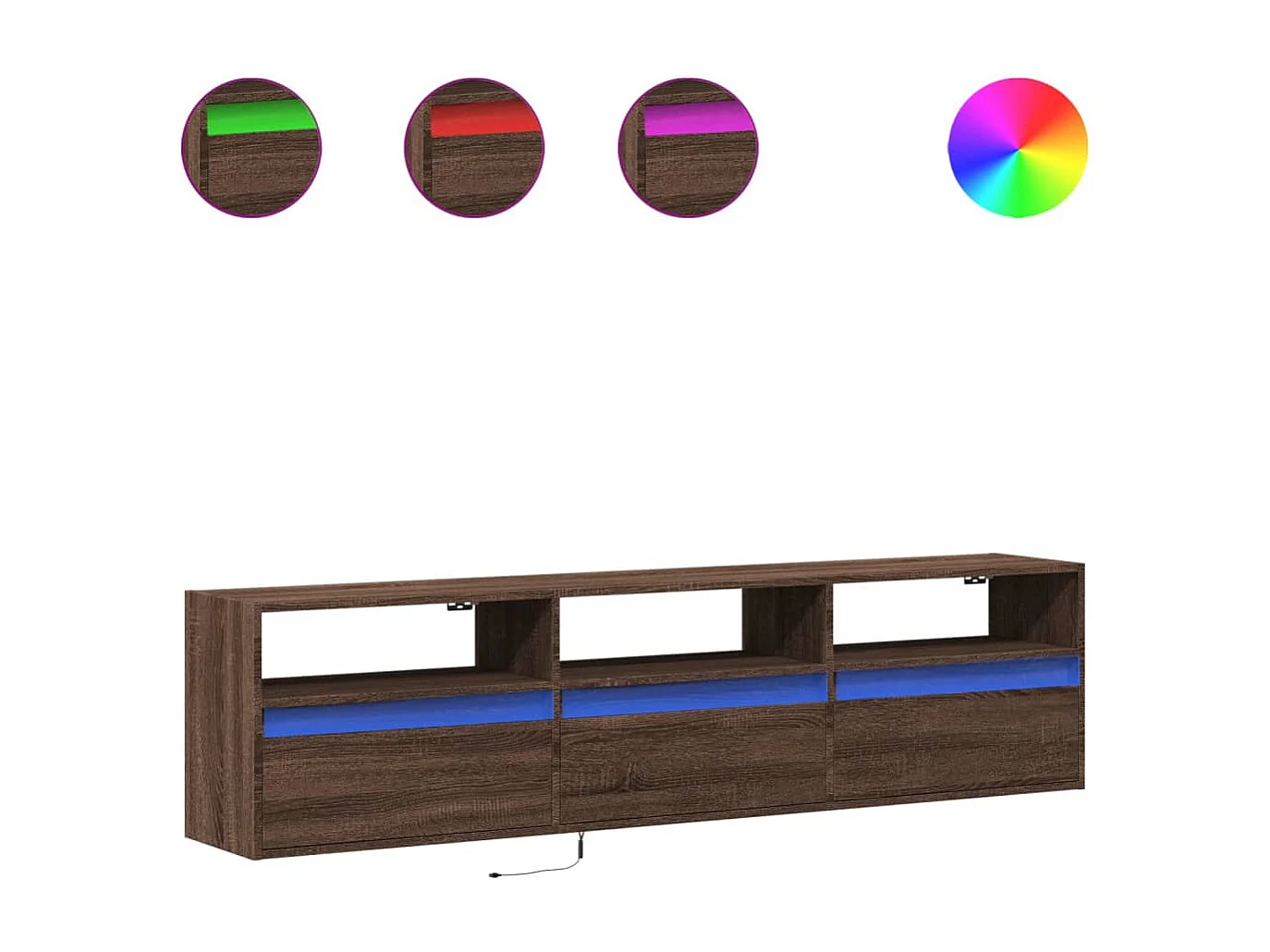 Meuble TV | Banc TV | Armoire TV mural avec LED chêne marron 180x31x45 cm