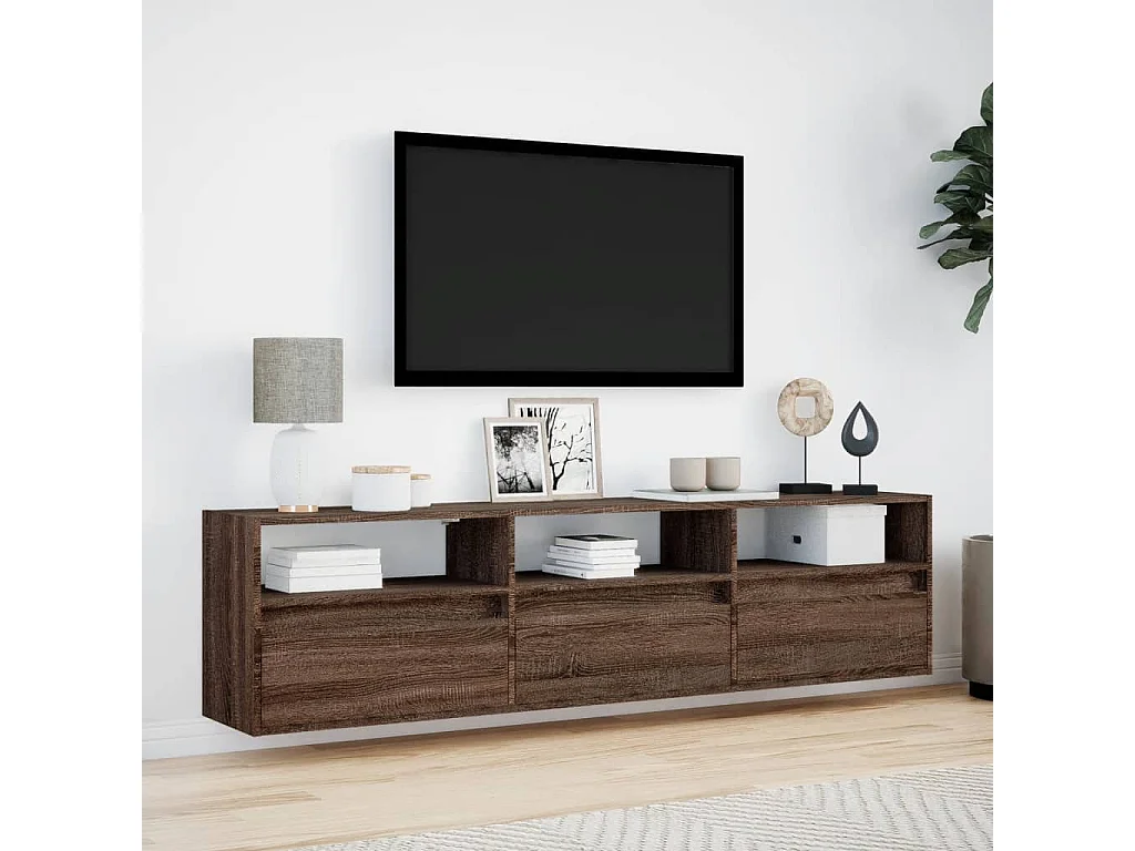 Meuble TV | Banc TV | Armoire TV mural avec LED chêne marron 180x31x45 cm