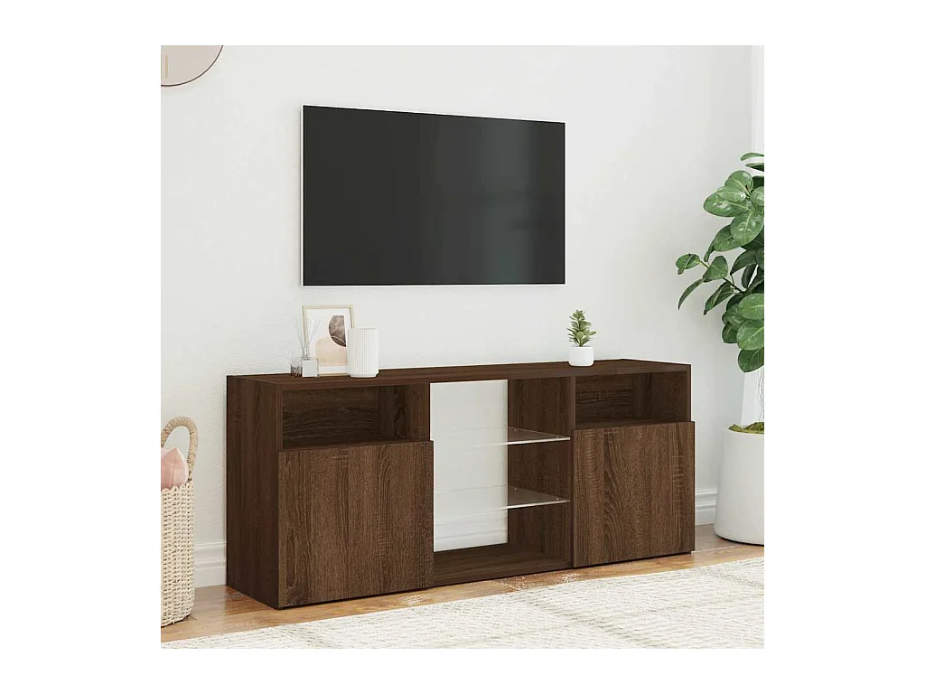 Mueble de TV | Mueble de salón con luces LED marrón roble 120x30x50 cm