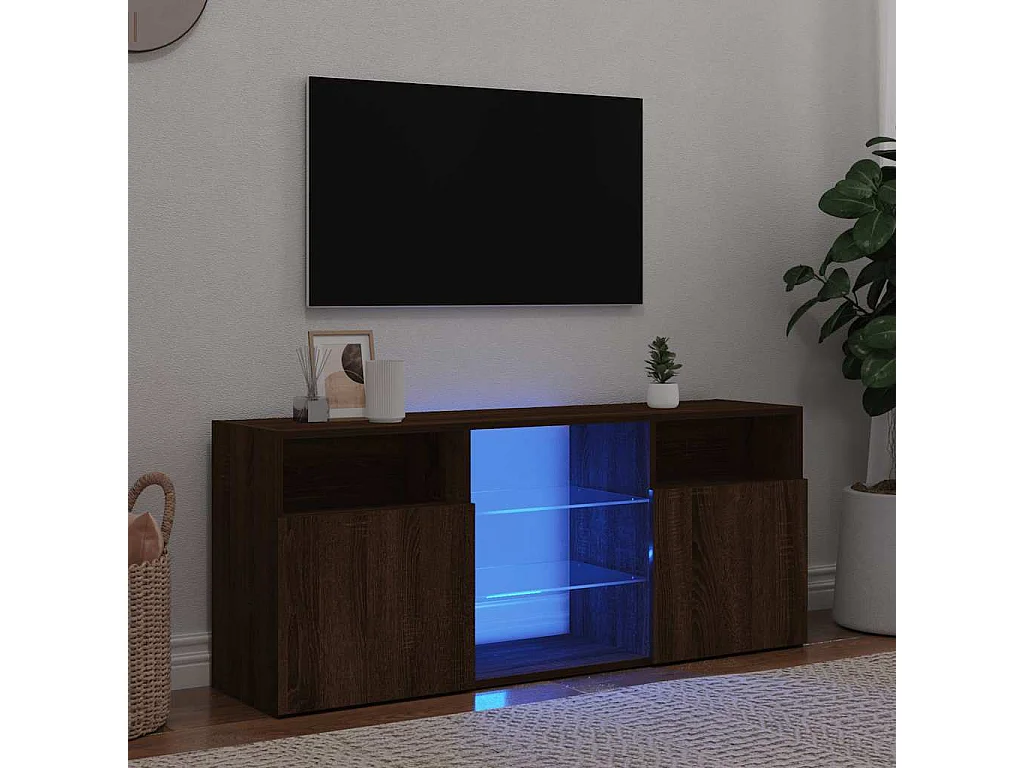 Mueble de TV | Mueble de salón con luces LED marrón roble 120x30x50 cm