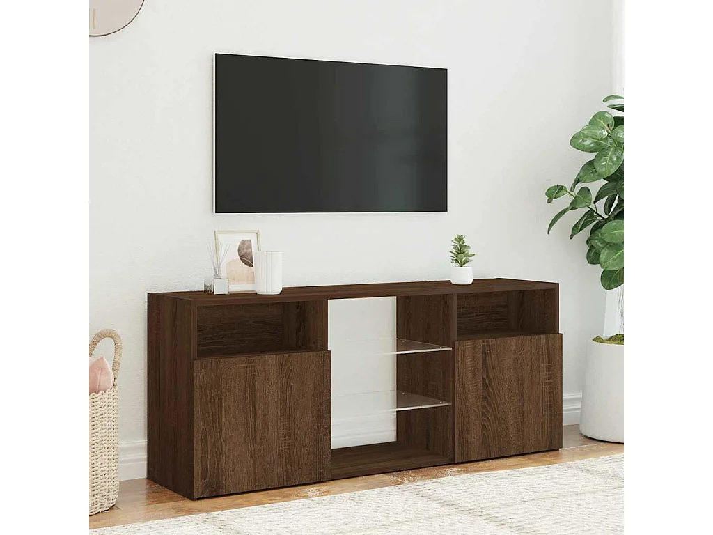 Mueble de TV | Mueble de salón con luces LED marrón roble 120x30x50 cm