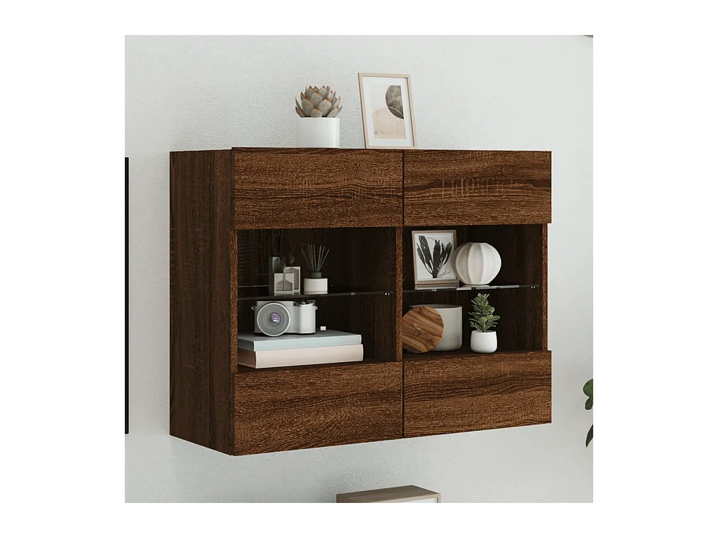 Mueble TV | Gabinete de TV | Mueble de salón de pared con luces LED roble marrón 78,5x30x60,5 cm