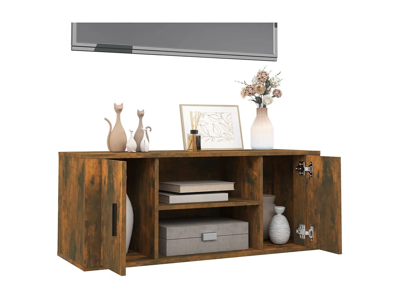 Mueble para TV  | Gabinete de TV |  Mueble de salón madera contrachapada roble ahumado 100x35x40 cm