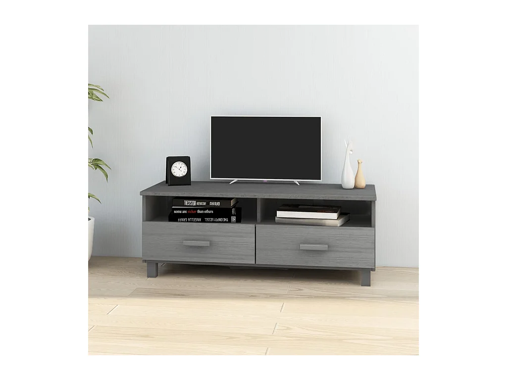 Meuble TV | Banc TV | Armoire TV HAMAR Gris foncé 106x40x40 cm Bois massif de pin