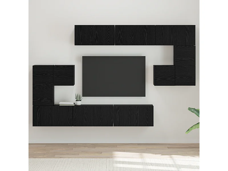 Tv-meubelset | Tv-Bank | TV-kast 10 pcs Zwart eiken 180 x 30 x 90.5 cm Bewerkt hout