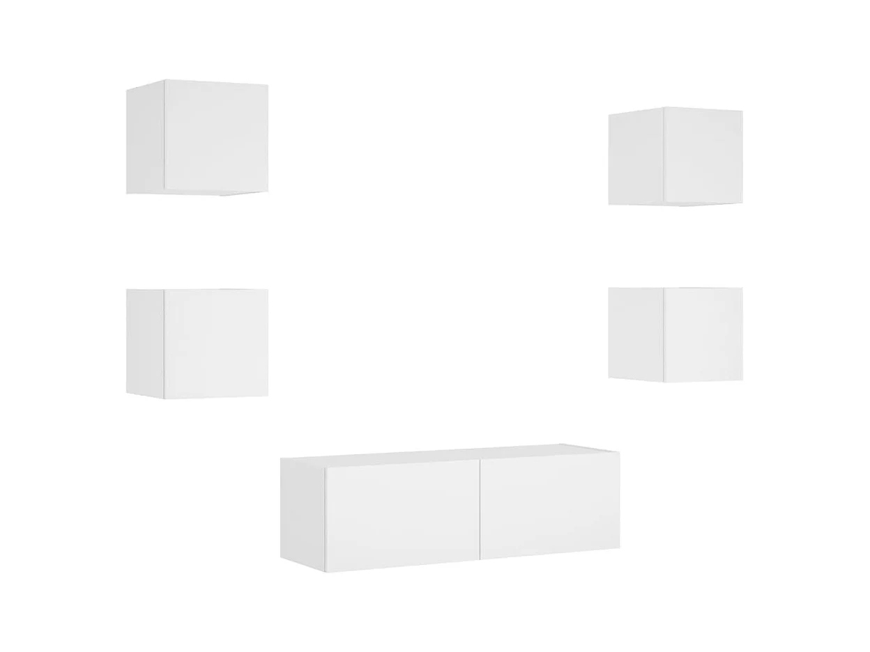 Meuble TV | Banc TV | Armoire TV muraux 5 pcs avec lumières LED blanc
