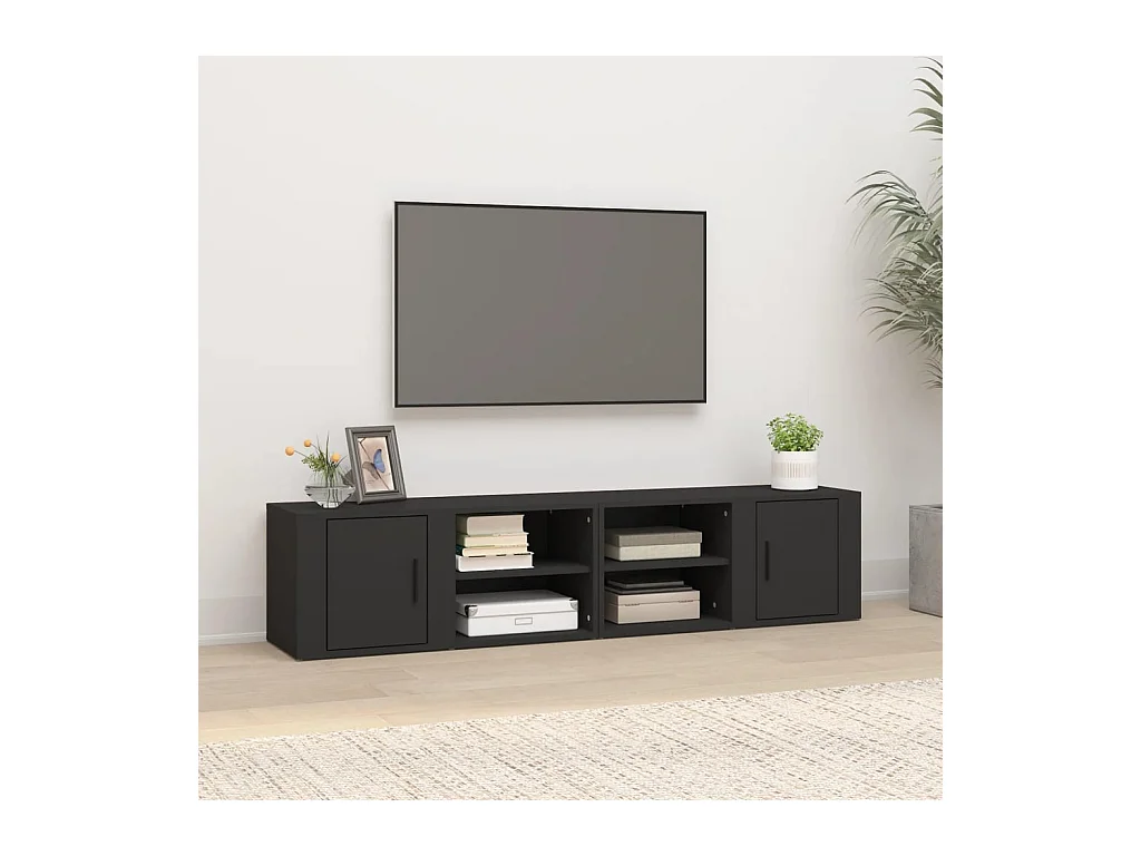 muebles para TV  | Gabinetes de TV |  Muebles de salón 2 uds madera contrachapada negro 80x31,5x36 cm