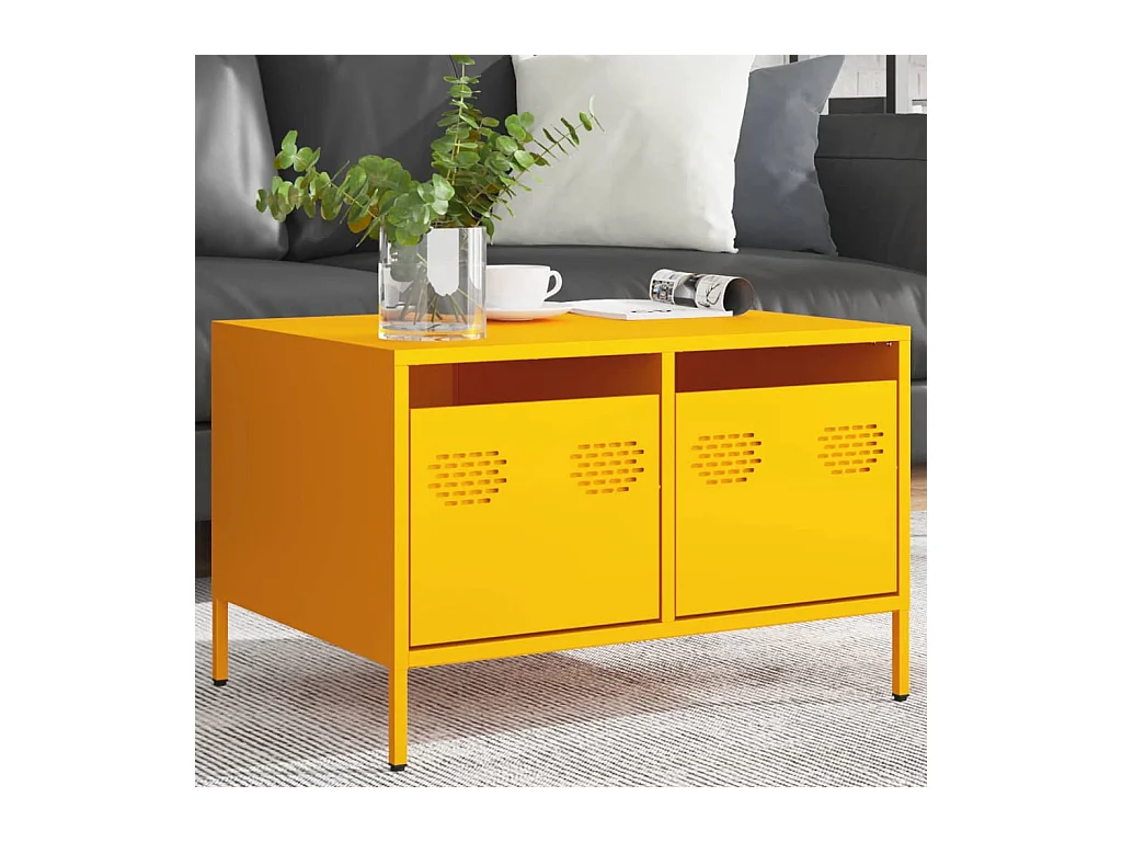 Mueble TV | Gabinete de TV | Mueble de salón acero laminado en frío amarillo mostaza 68x50x43,5 cm